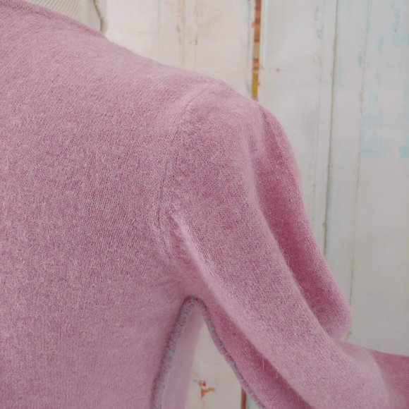 Free People wool angora long sleeve sweater button cardigan crew neck/S/pink - Picture 13 of 13